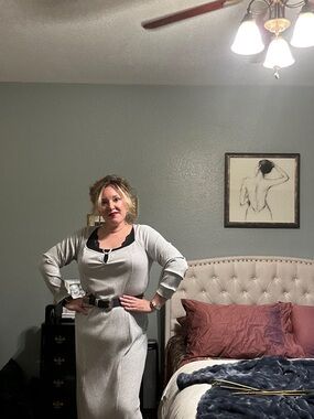 American Eagle Outfitters Light Gray Ribbed Knit Sleep Dress